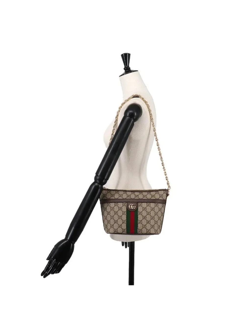 Gucci Ophidia Chain Shoulder Bag GG Supreme Canvas Leather Beige Brown